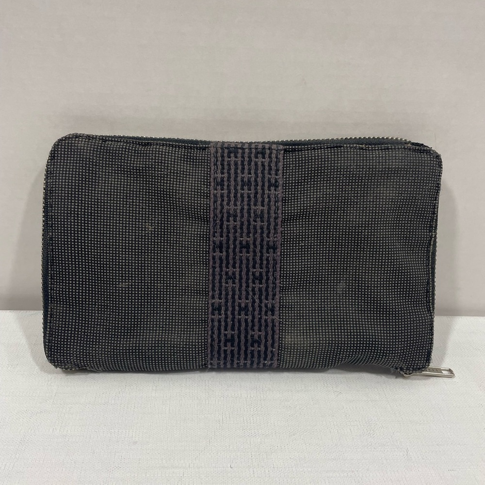 Authentic HERMES herline grey canvas wallet agenda clutch as is